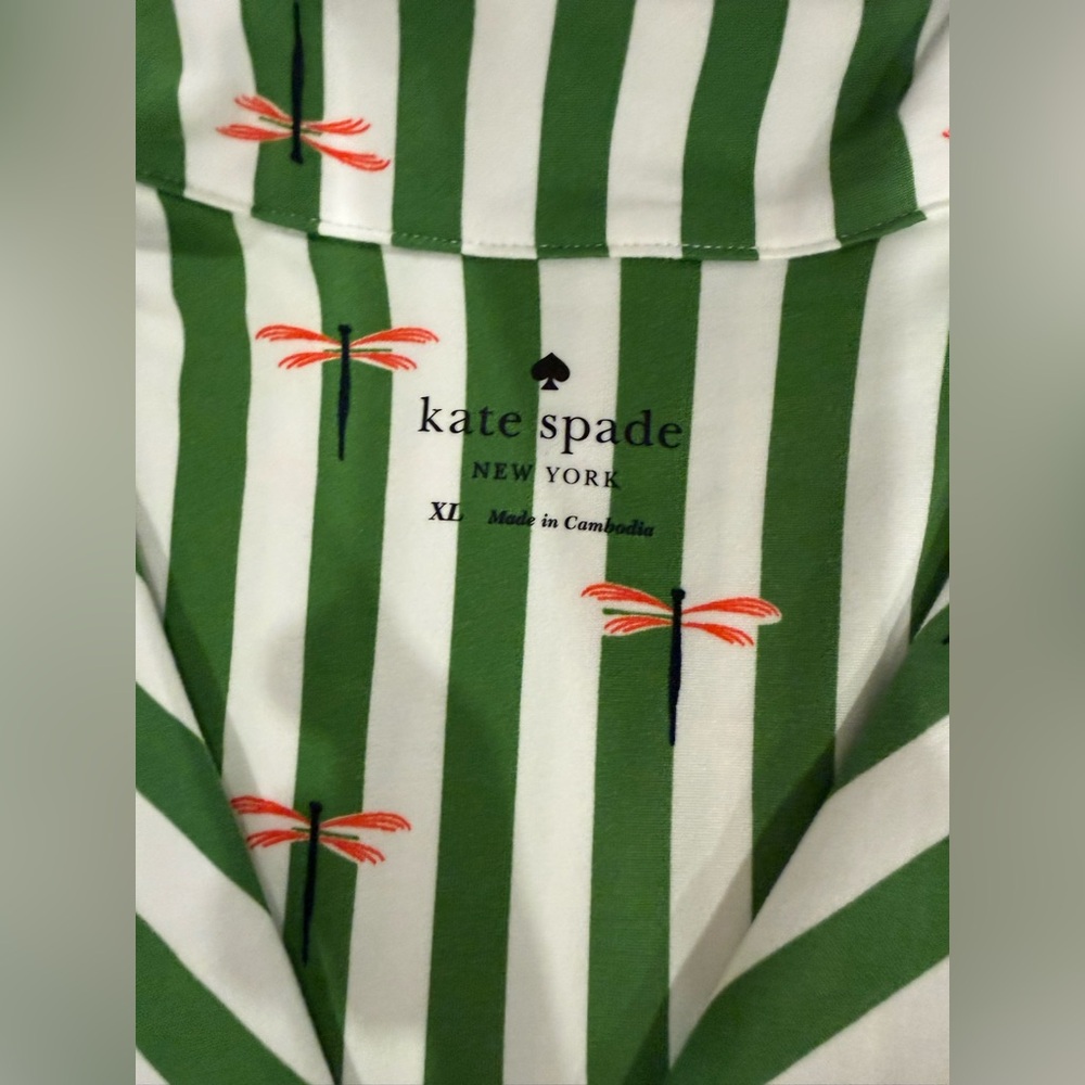 kate spade Green and White Striped Short Pajama Set with Coral Trim - Picture 3 of 8